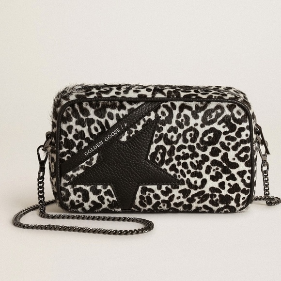 Golden Goose Mini Star Crossbody Bag In Black White Leopard Print Pony Hair New - Picture 1 of 13